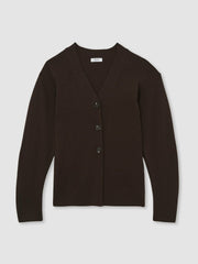 Wool-Blend Fitted Cardigan With Cashmere Chocolate | Womens
