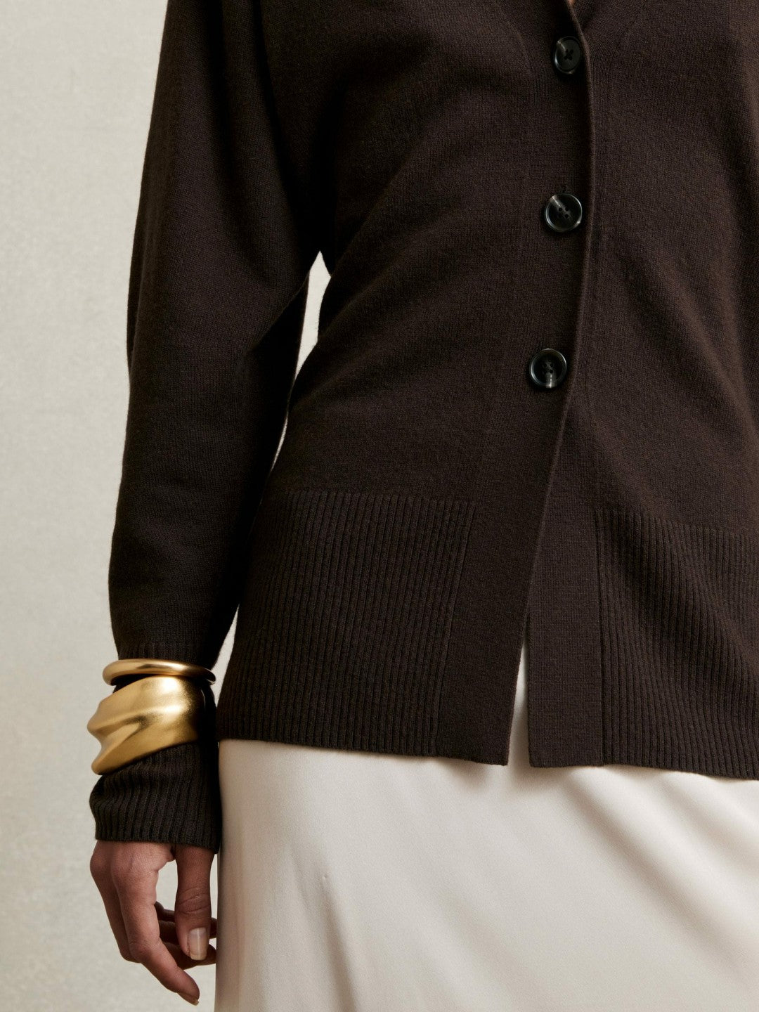 Wool-Blend Fitted Cardigan With Cashmere Chocolate | Womens