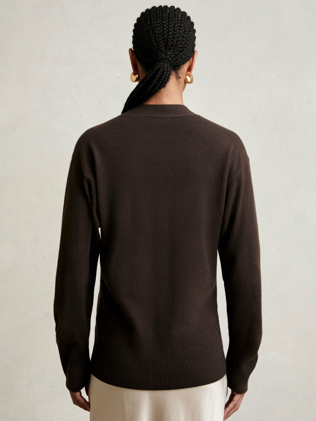 Wool-Blend Fitted Cardigan With Cashmere Chocolate | Womens