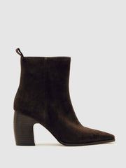 Suede Block-Heel Ankle Boots Chocolate | Womens