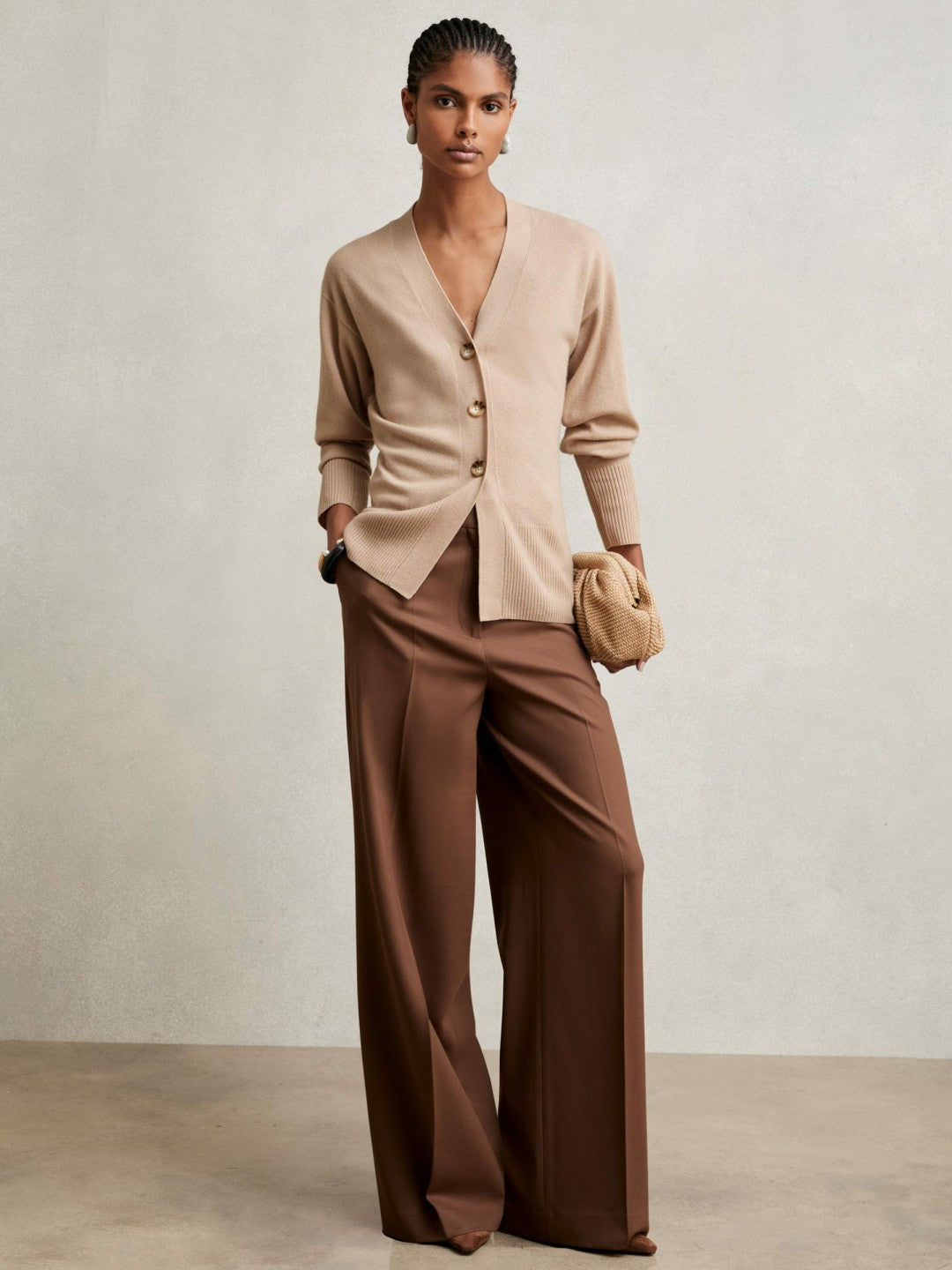 Wool-Blend Fitted Cardigan With Cashmere Neutral | Womens