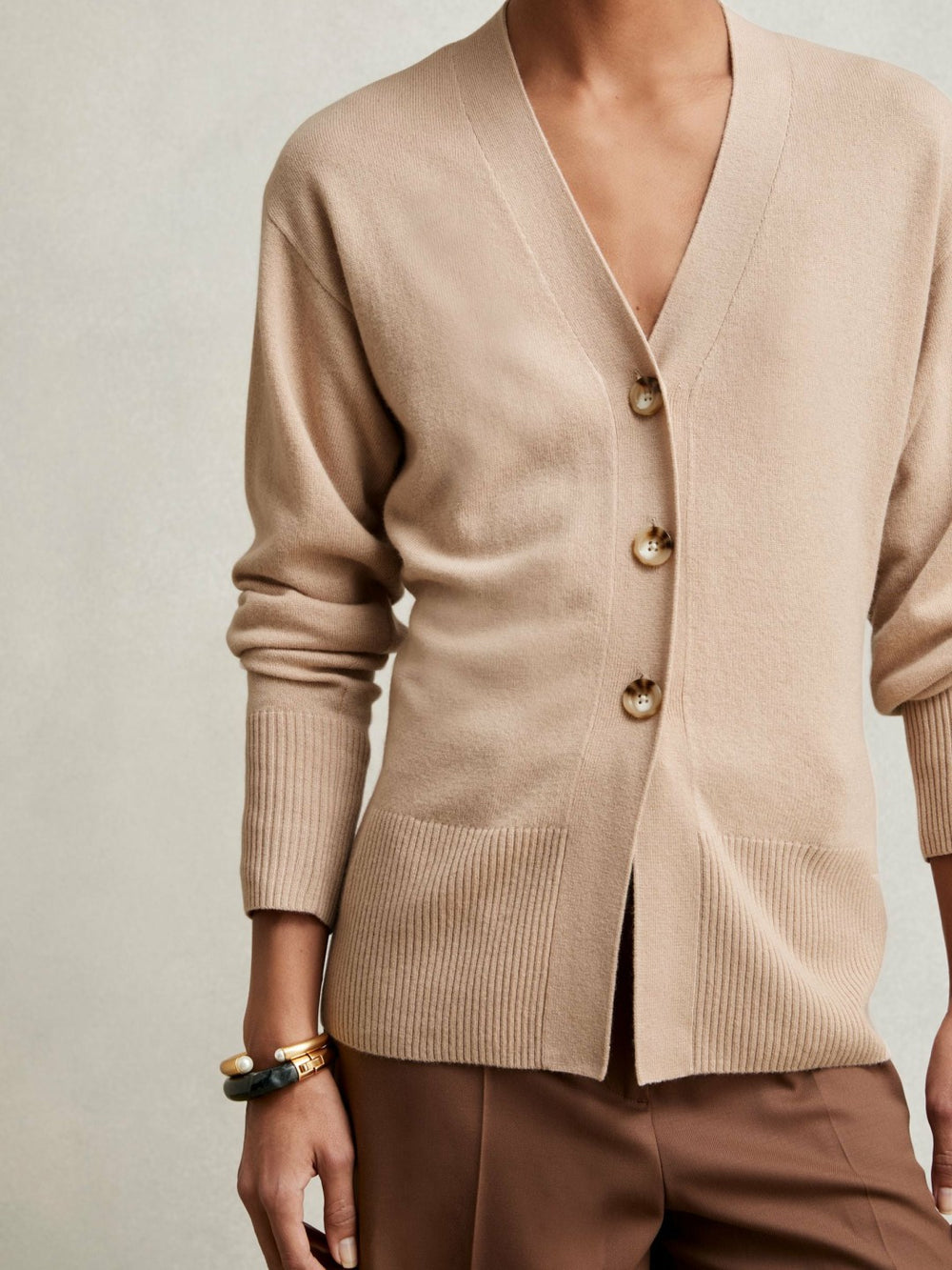 Wool-Blend Fitted Cardigan With Cashmere Neutral | Womens