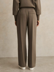 Modal-Blend Interlock Wide-Leg Joggers Khaki Green | Womens