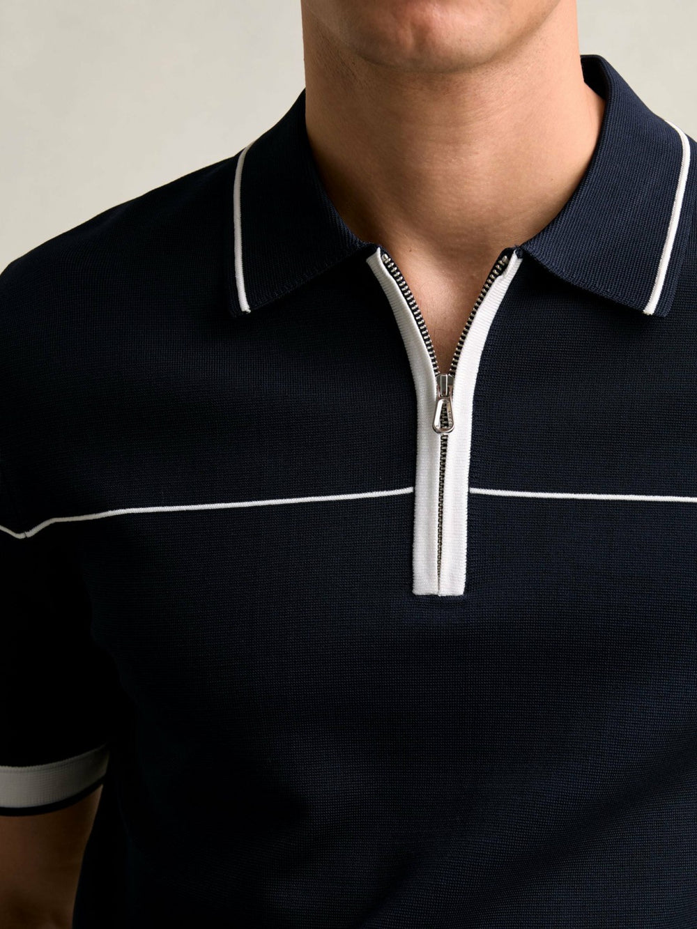 Half Zip Tipped Polo Shirt Navy/White | Mens