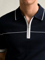 Half Zip Tipped Polo Shirt Navy/White | Mens