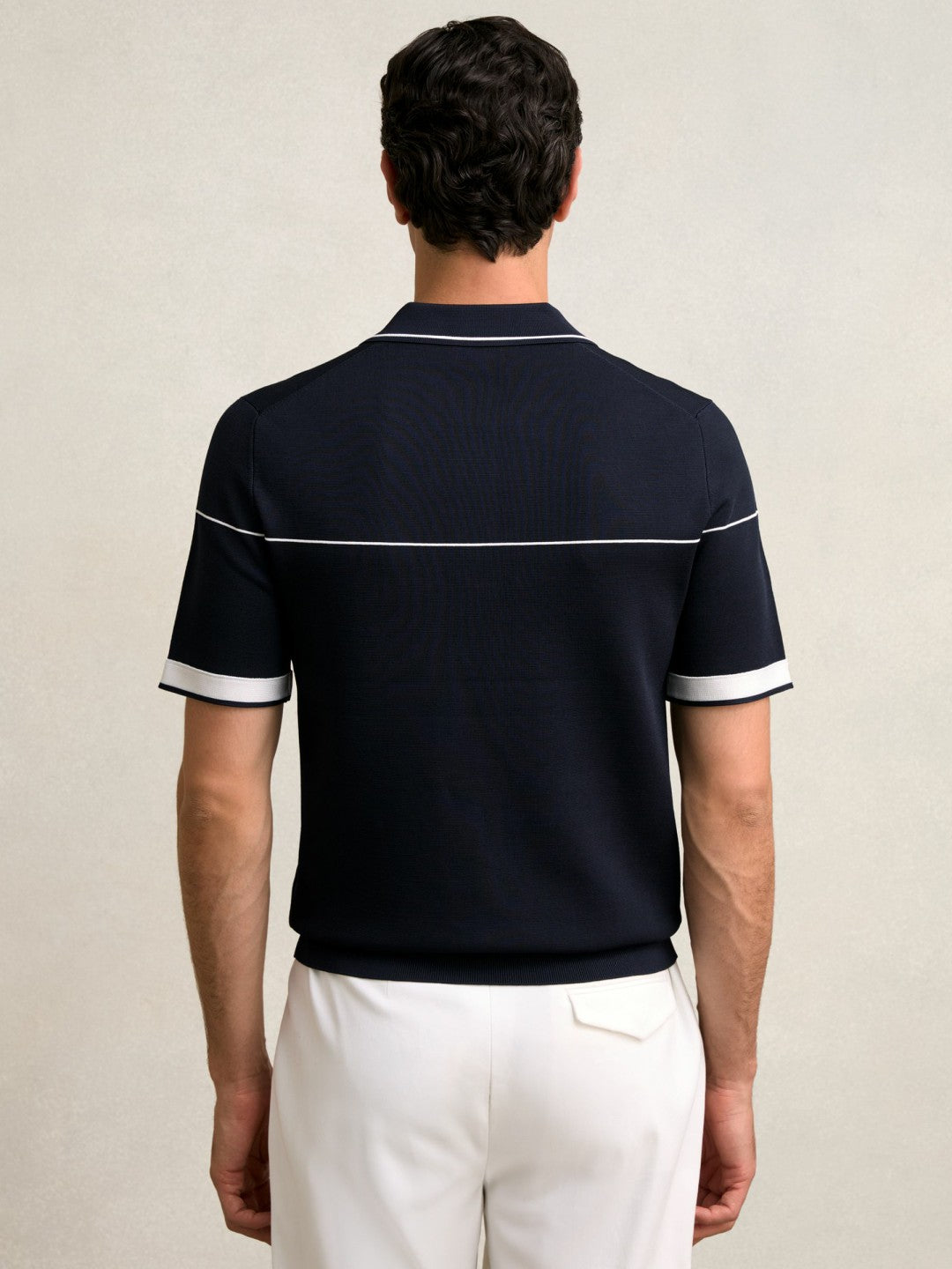 Half Zip Tipped Polo Shirt Navy/White | Mens