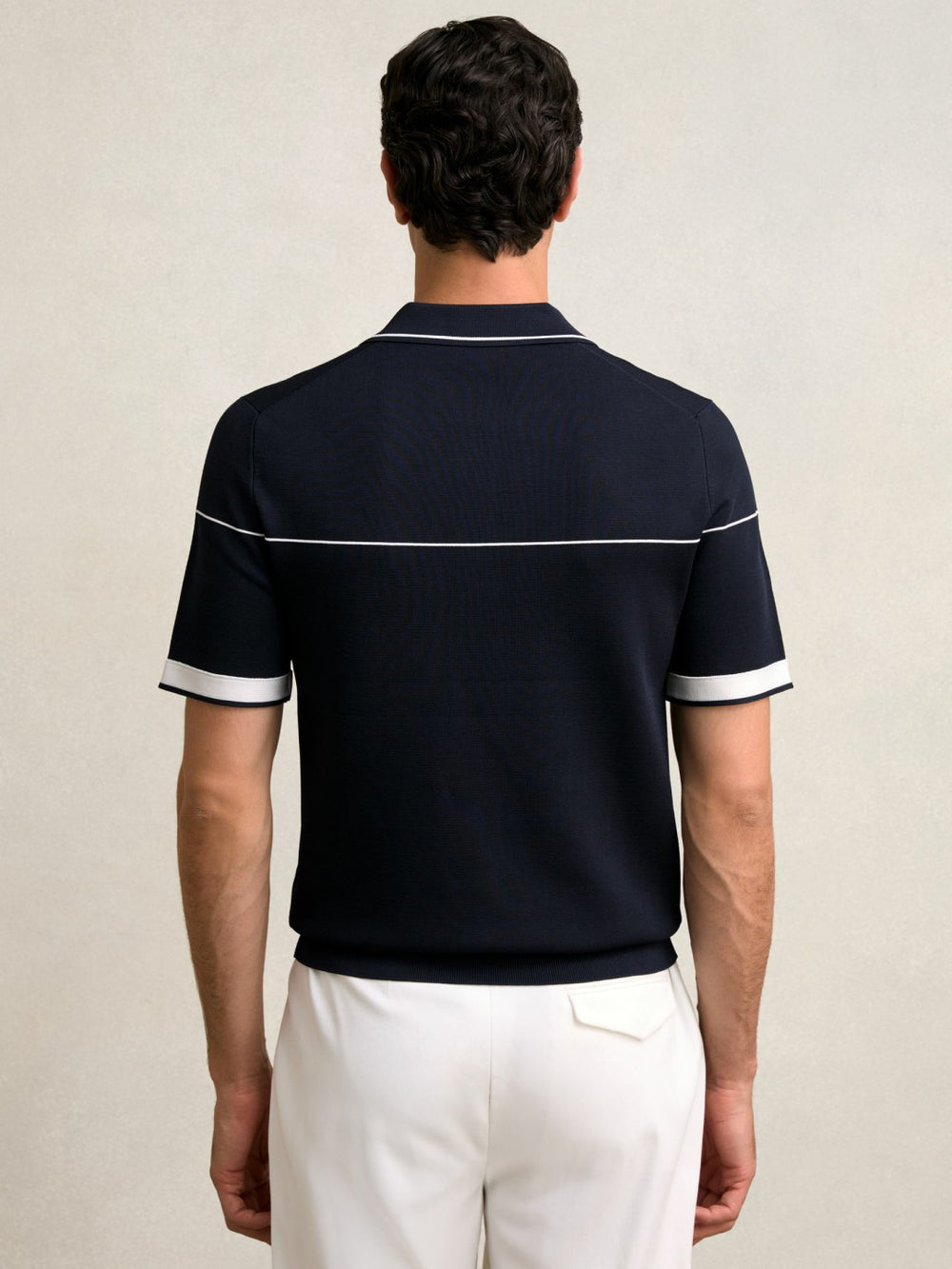 Half Zip Tipped Polo Shirt Navy/White | Mens