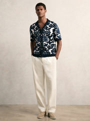Paisley Jacquard Knit Shirt Navy Blue/White | Mens