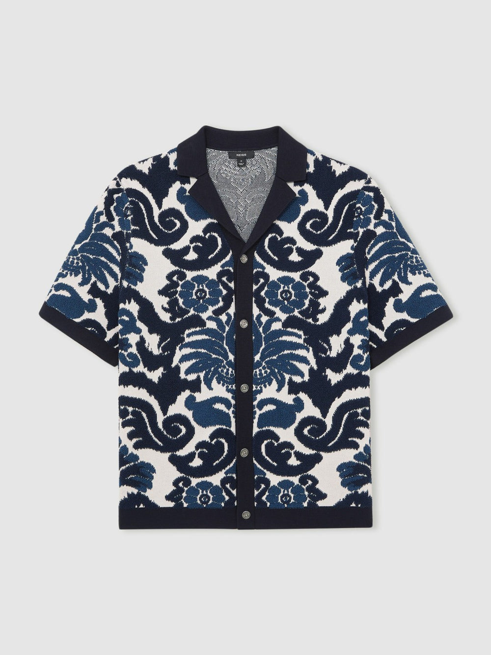 Paisley Jacquard Knit Shirt Navy Blue/White | Mens