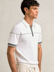 Half Zip Tipped Polo Shirt White/Green | Mens