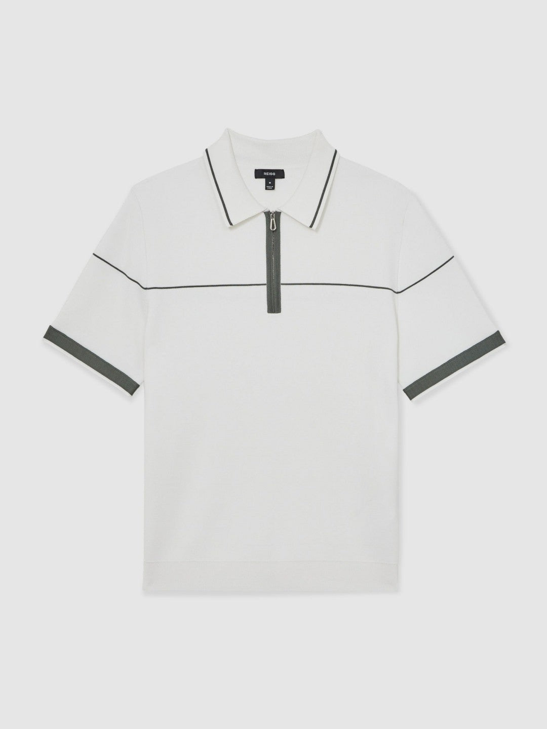 Half Zip Tipped Polo Shirt White/Green | Mens