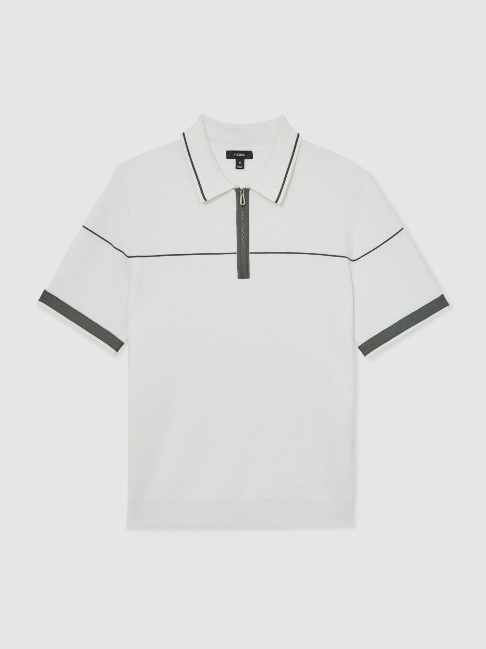 Half Zip Tipped Polo Shirt White/Green | Mens
