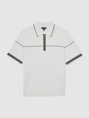 Half Zip Tipped Polo Shirt White/Green | Mens
