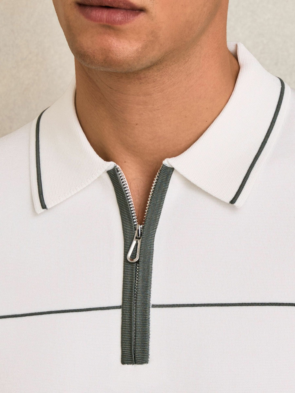 Half Zip Tipped Polo Shirt White/Green | Mens