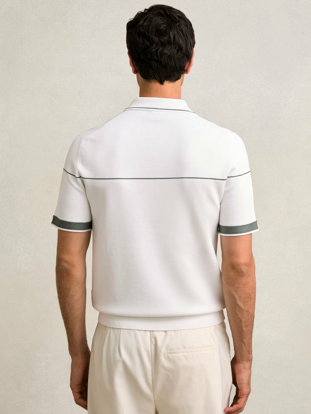 Half Zip Tipped Polo Shirt White/Green | Mens