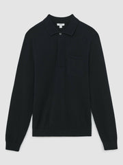Cotton Concealed Placket Polo Shirt Navy | Mens