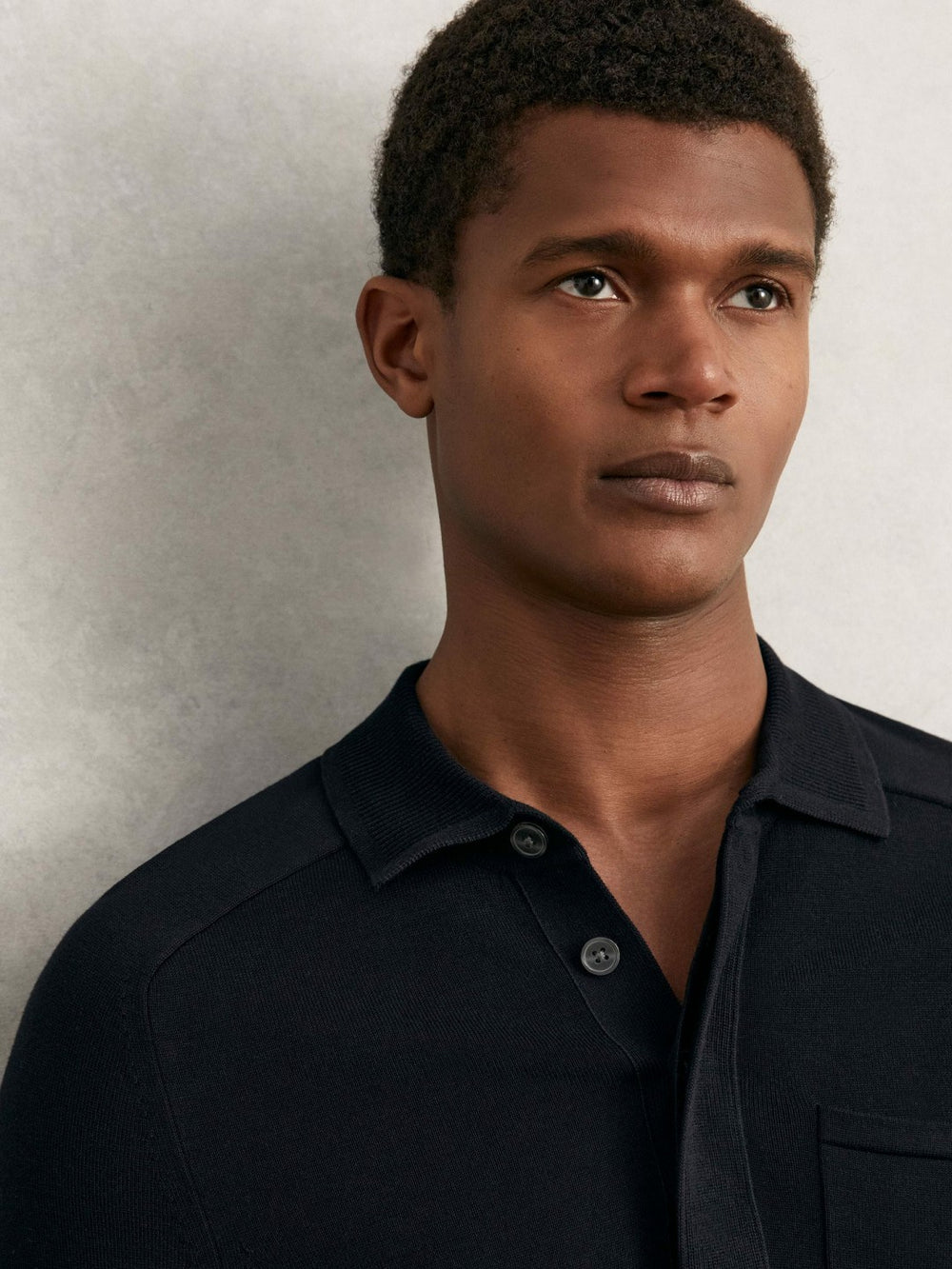 Cotton Concealed Placket Polo Shirt Navy | Mens