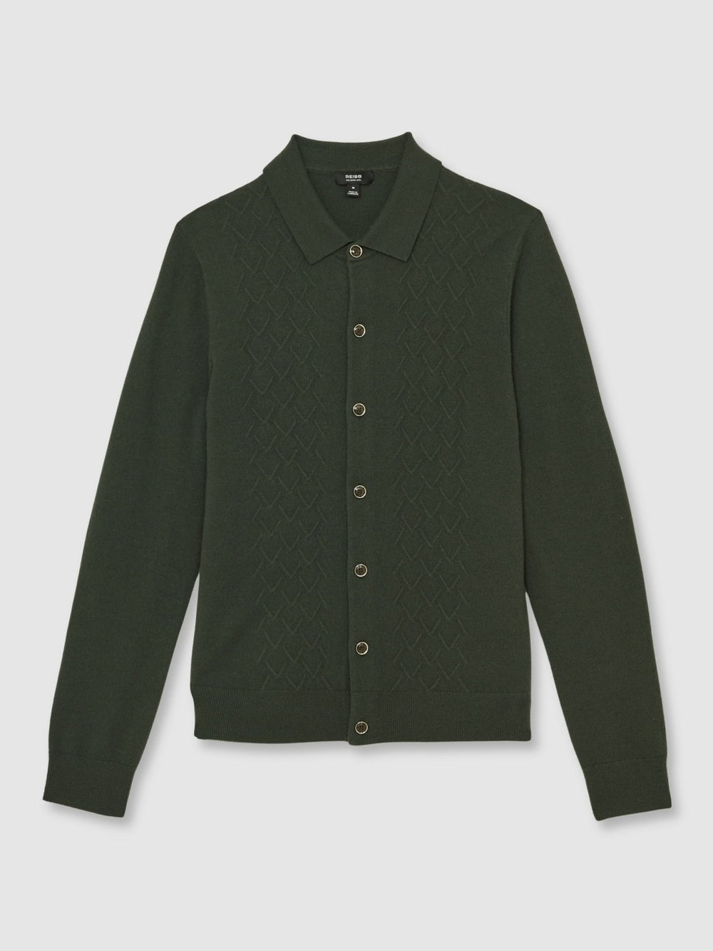 Wool V-Stitch Button-Through Cardigan Forest Green | Mens