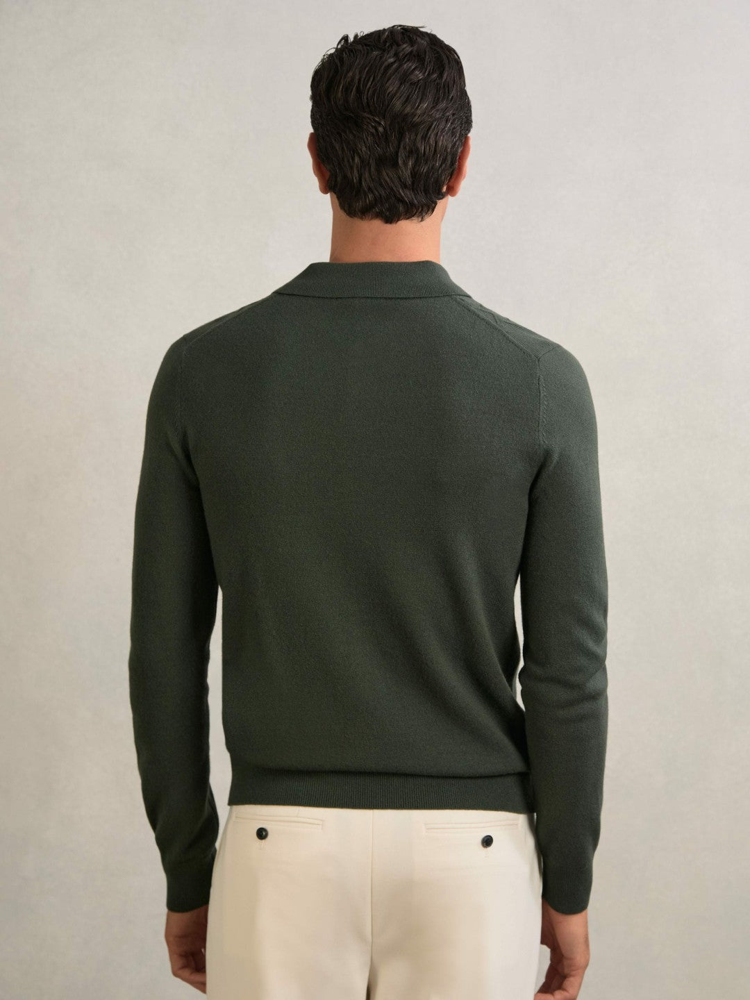 Wool V-Stitch Button-Through Cardigan Forest Green | Mens