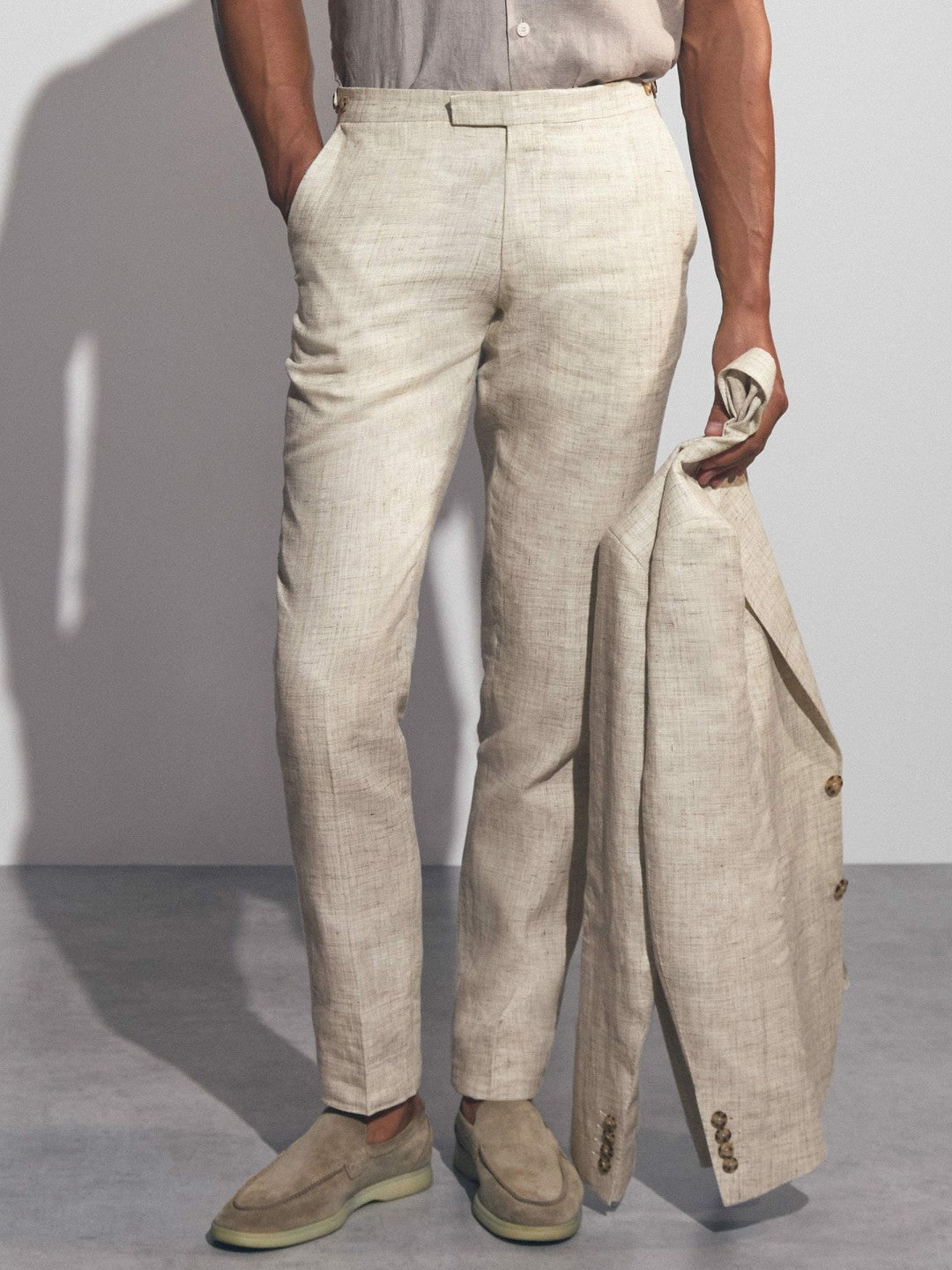 Linen-Cotton Slim-Fit Suit Trousers Stone | Mens