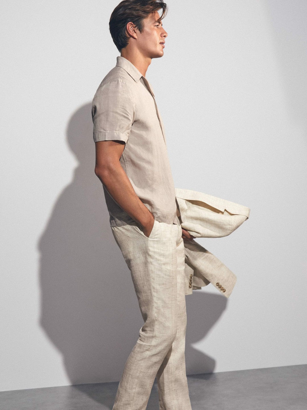 Linen-Cotton Slim-Fit Suit Trousers Stone | Mens