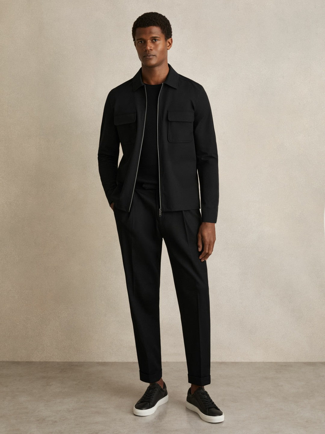 Technical Zip-Through Overshirt Black | Mens