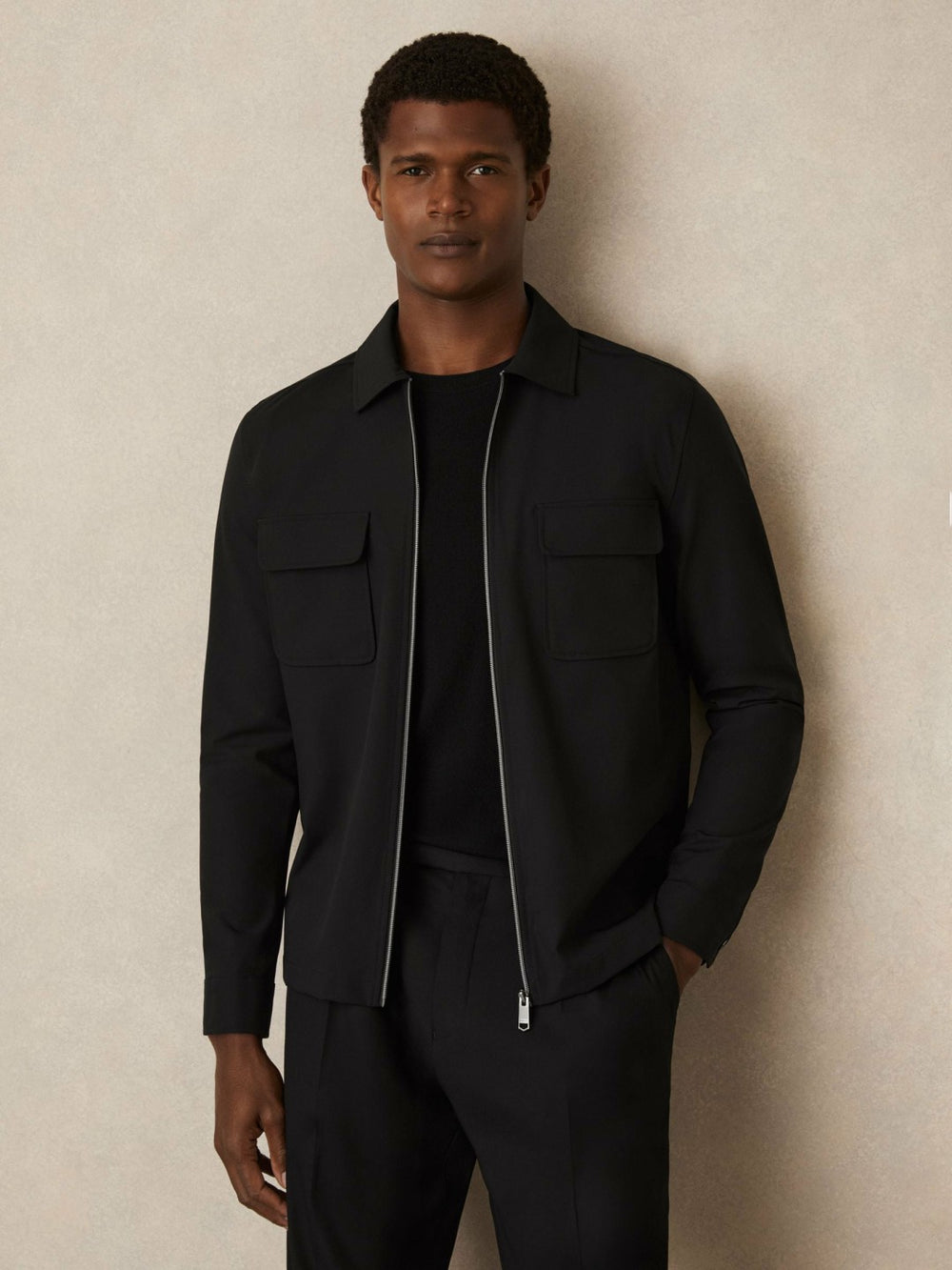 Technical Zip-Through Overshirt Black | Mens