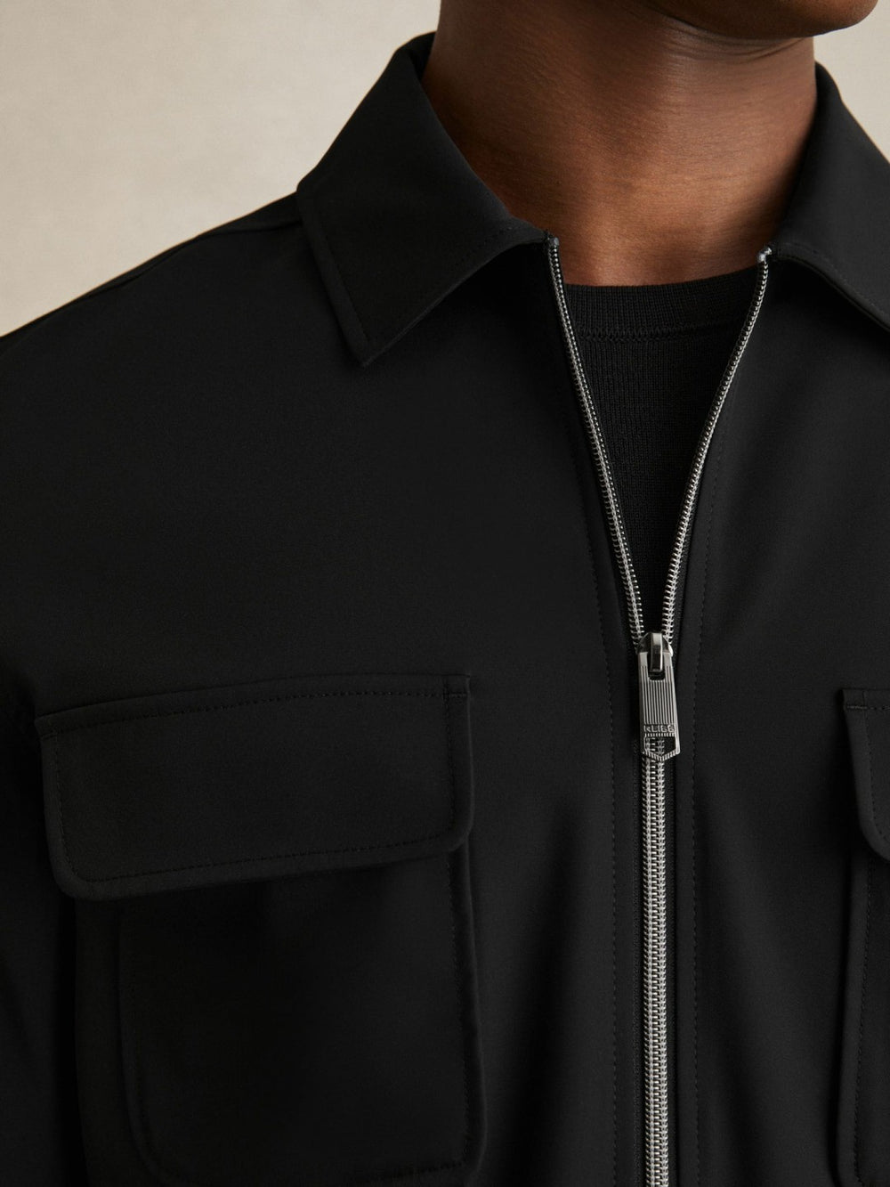 Technical Zip-Through Overshirt Black | Mens