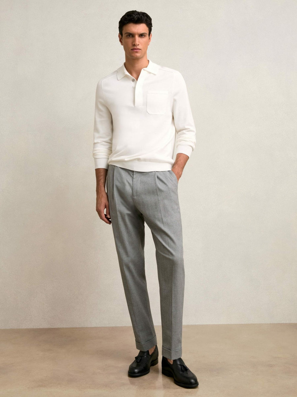 Cotton Concealed Placket Polo Shirt White | Mens