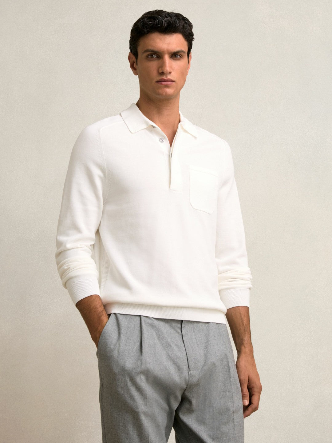 Cotton Concealed Placket Polo Shirt White | Mens