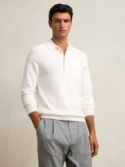 Cotton Concealed Placket Polo Shirt White | Mens