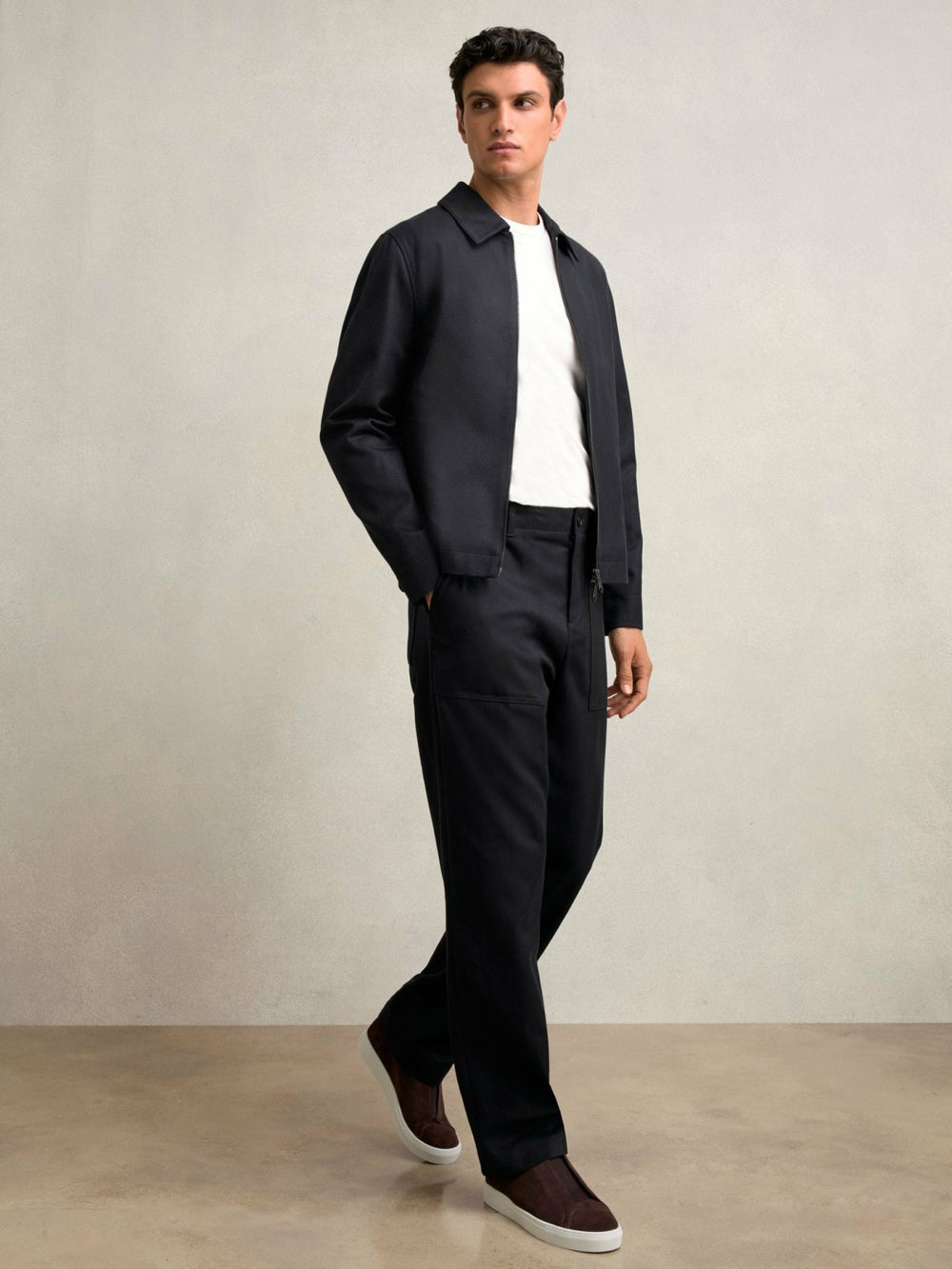Lyocell-Cotton Zip-Through Twill Jacket Navy | Mens