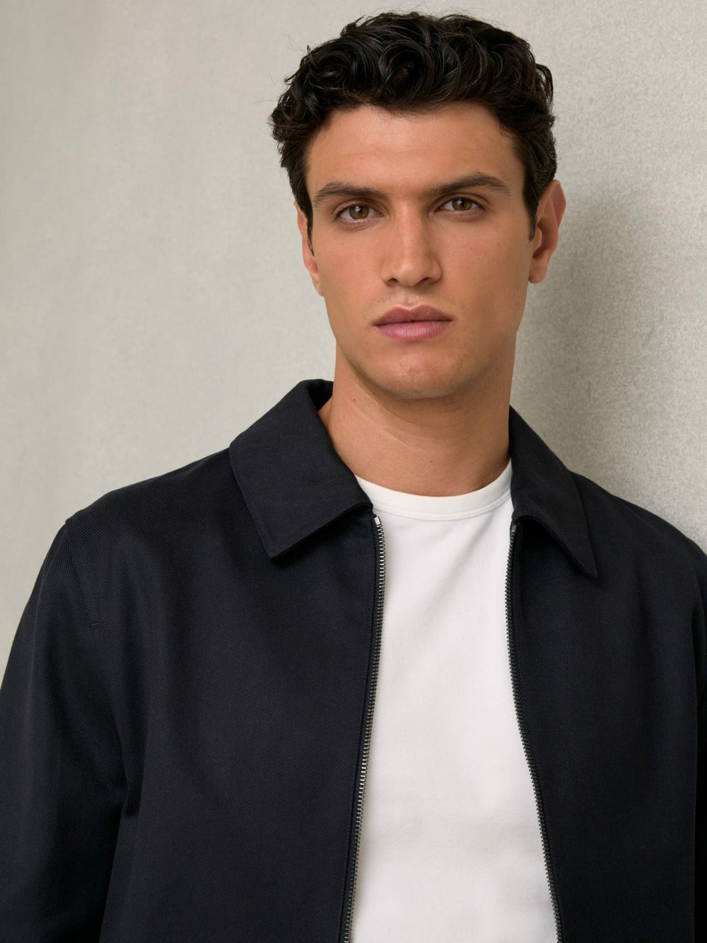 Lyocell-Cotton Zip-Through Twill Jacket Navy | Mens