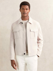 Wool Blend Twin Pocket Zipped Jacket Ivory | Mens