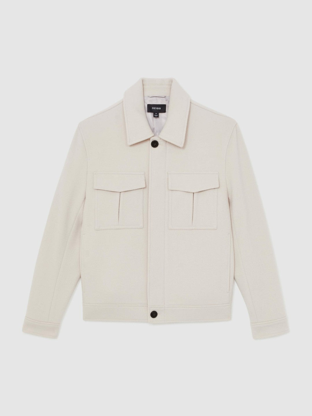 Wool Blend Twin Pocket Zipped Jacket Ivory | Mens