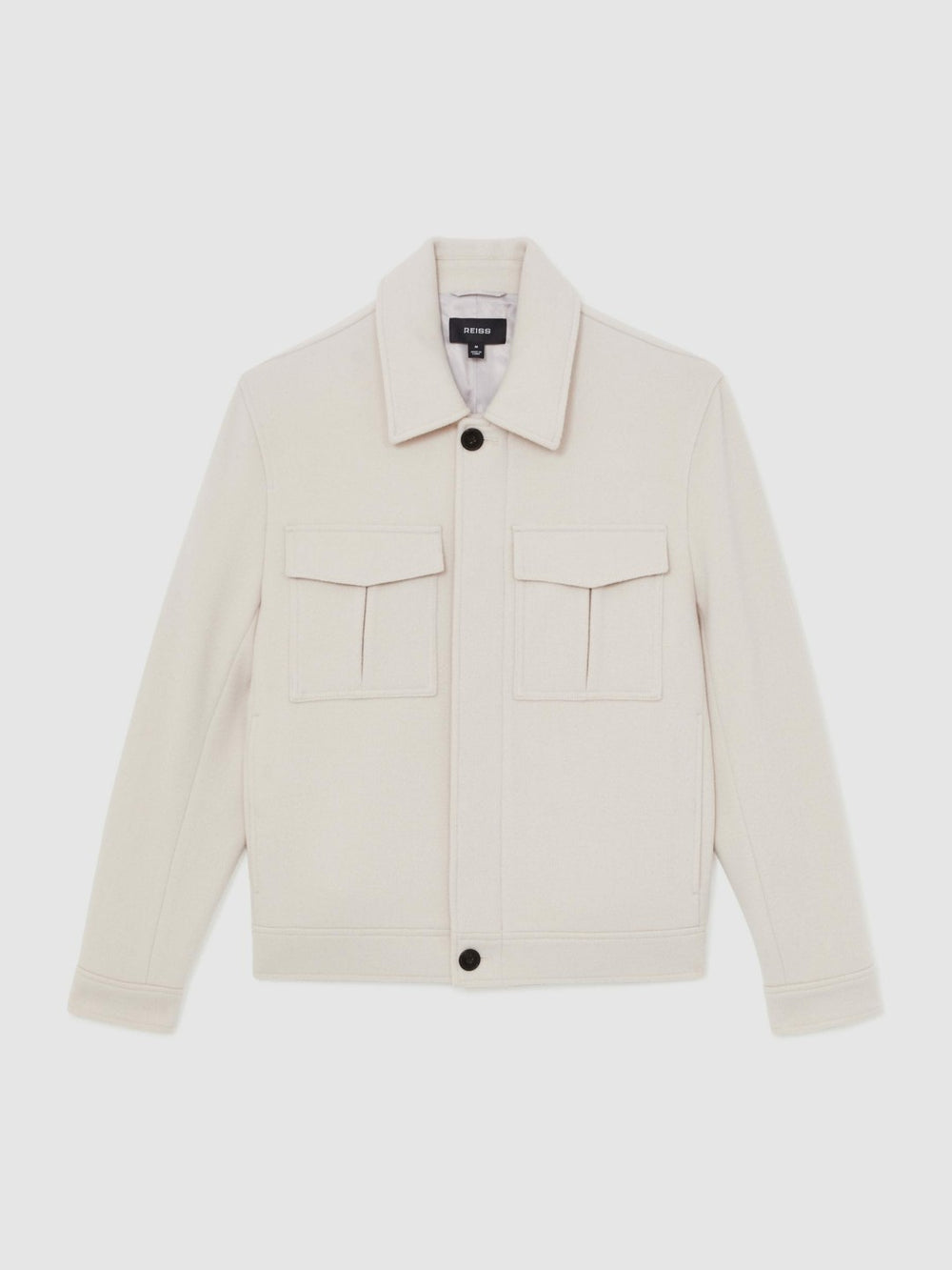 Wool Blend Twin Pocket Zipped Jacket Ivory | Mens