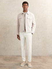 Wool Blend Twin Pocket Zipped Jacket Ivory | Mens