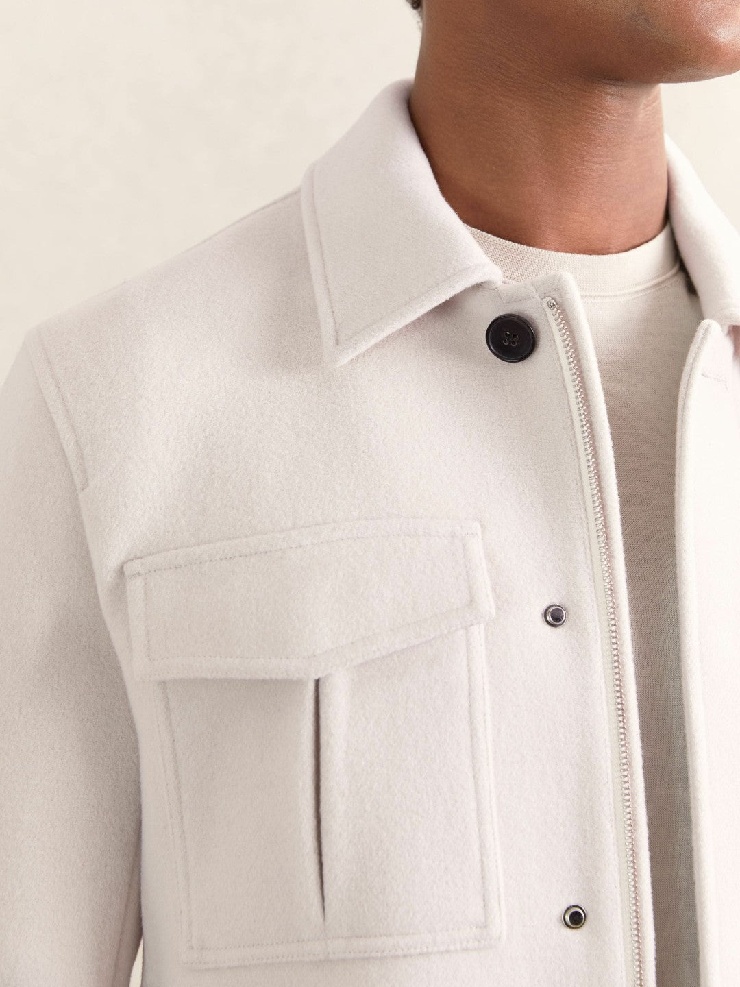 Wool Blend Twin Pocket Zipped Jacket Ivory | Mens