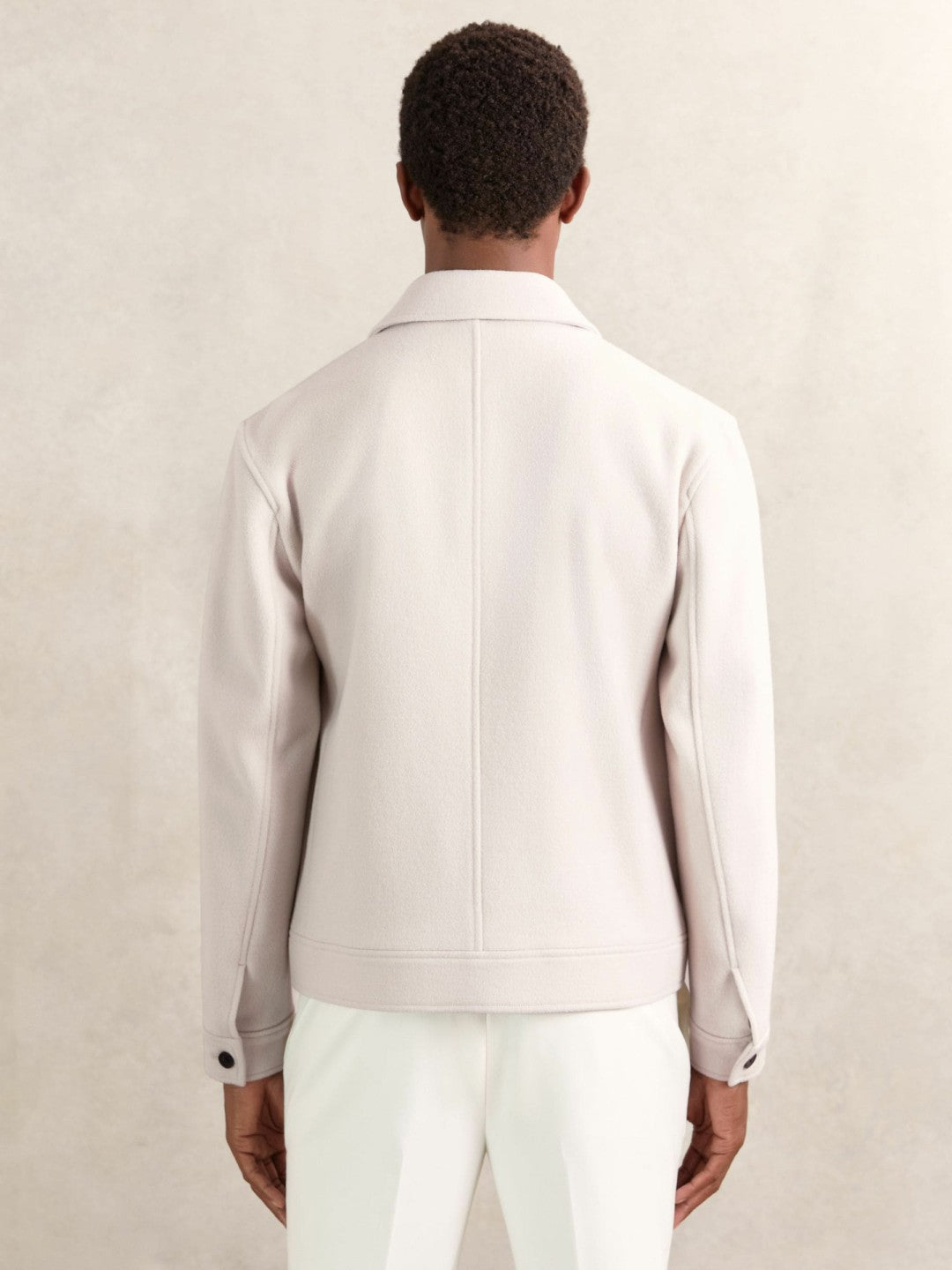 Wool Blend Twin Pocket Zipped Jacket Ivory | Mens