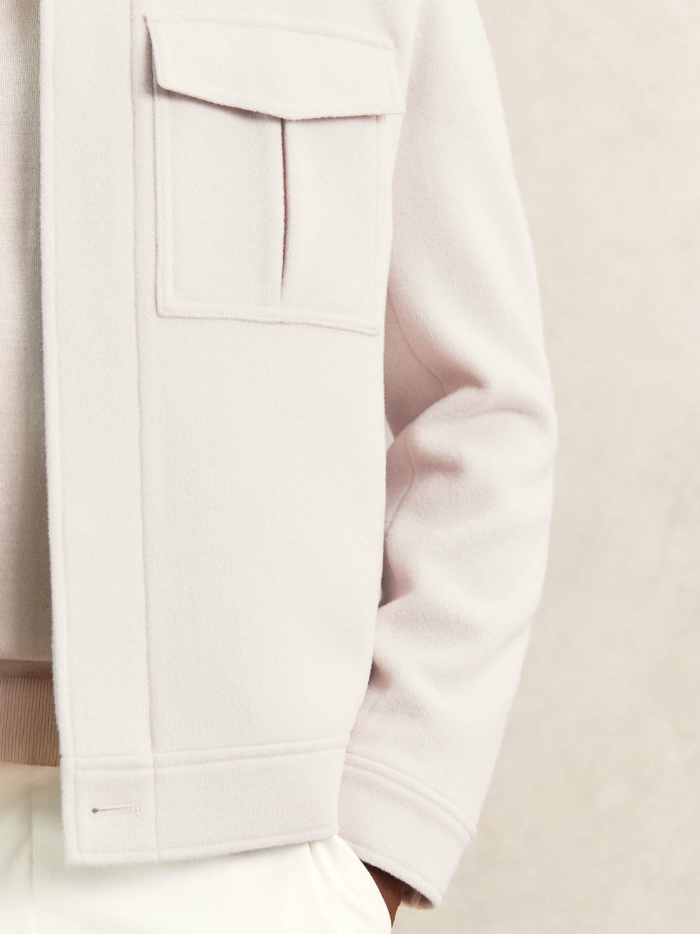 Wool Blend Twin Pocket Zipped Jacket Ivory | Mens