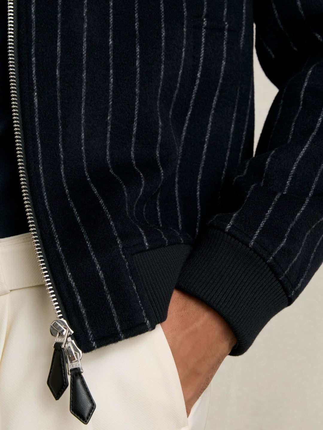 Wool-Blend Chalk-Stripe Bomber Jacket Navy | Mens