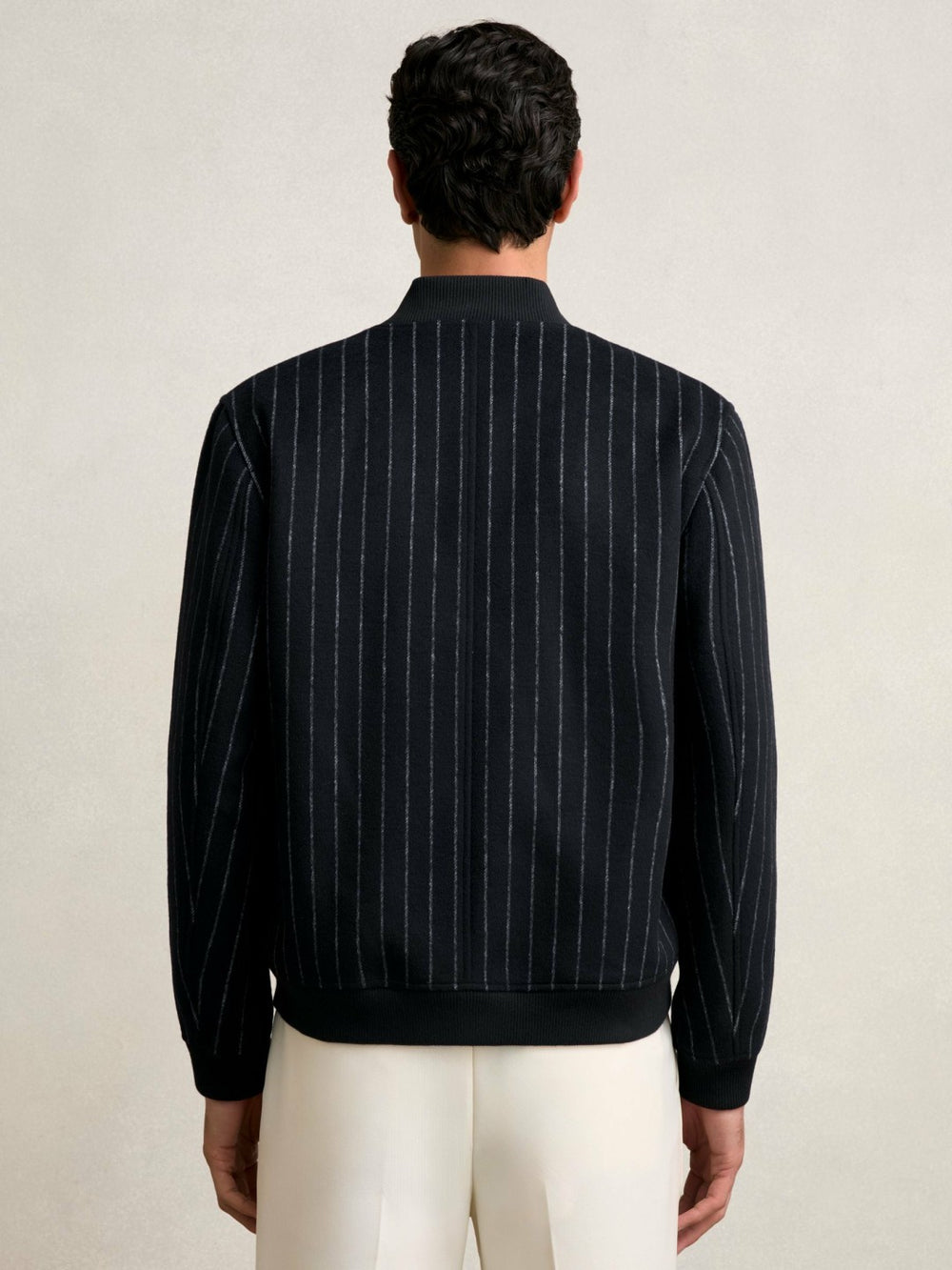 Wool-Blend Chalk-Stripe Bomber Jacket Navy | Mens
