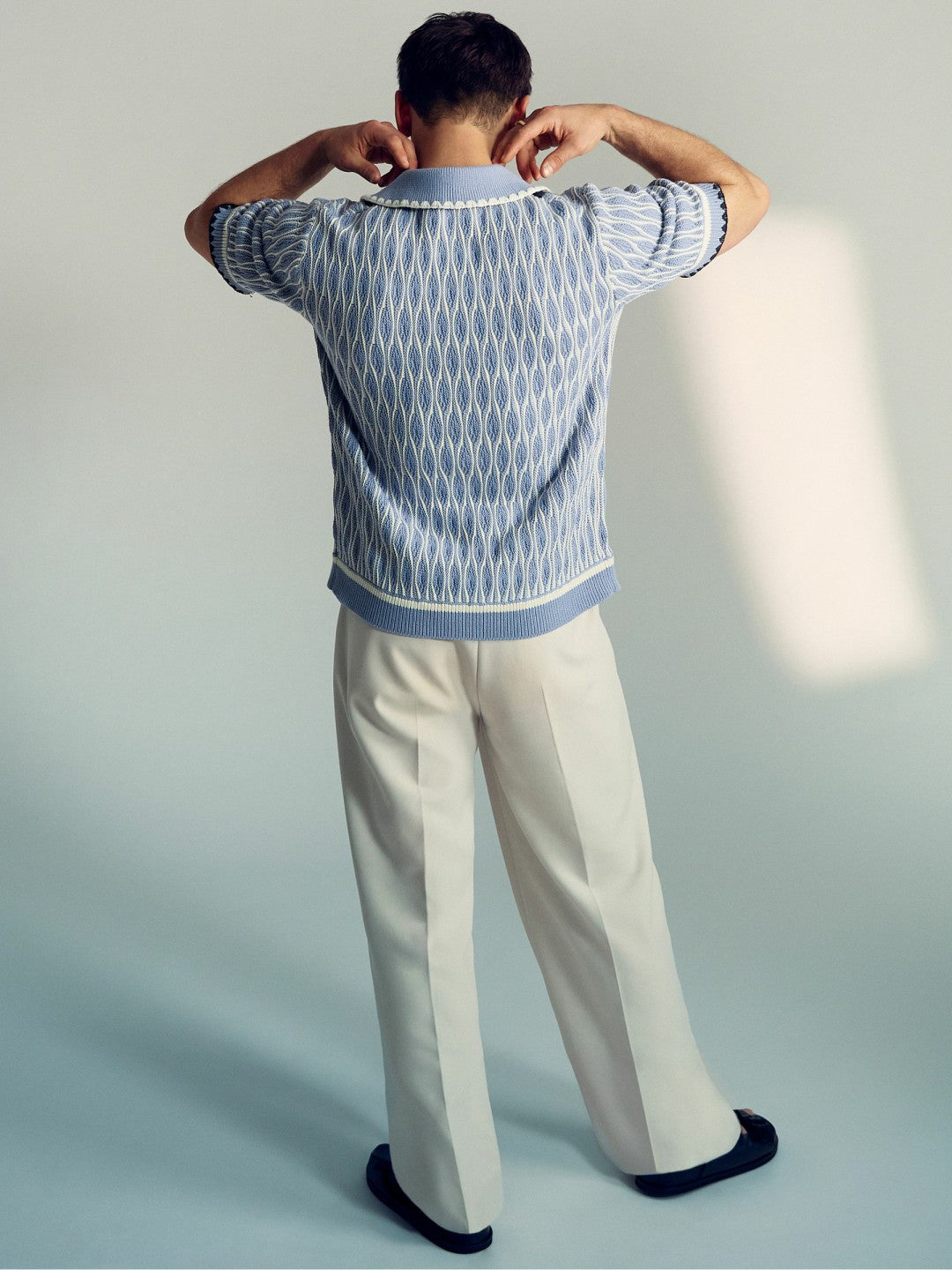Tom Daley Wave-Knit Shirt Soft Blue/White | Mens