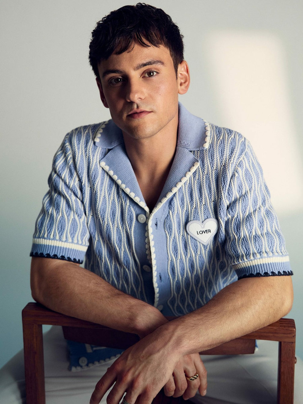 Tom Daley Wave-Knit Shirt Soft Blue/White | Mens