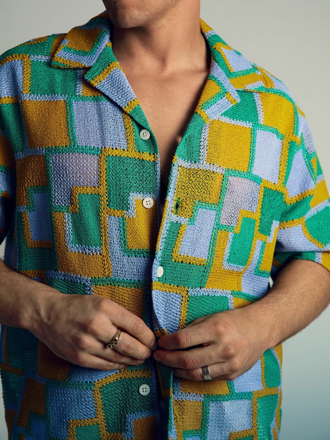 | Tom Daley Tile Crochet Shirt Yellow/Green/Blue Multi | Mens