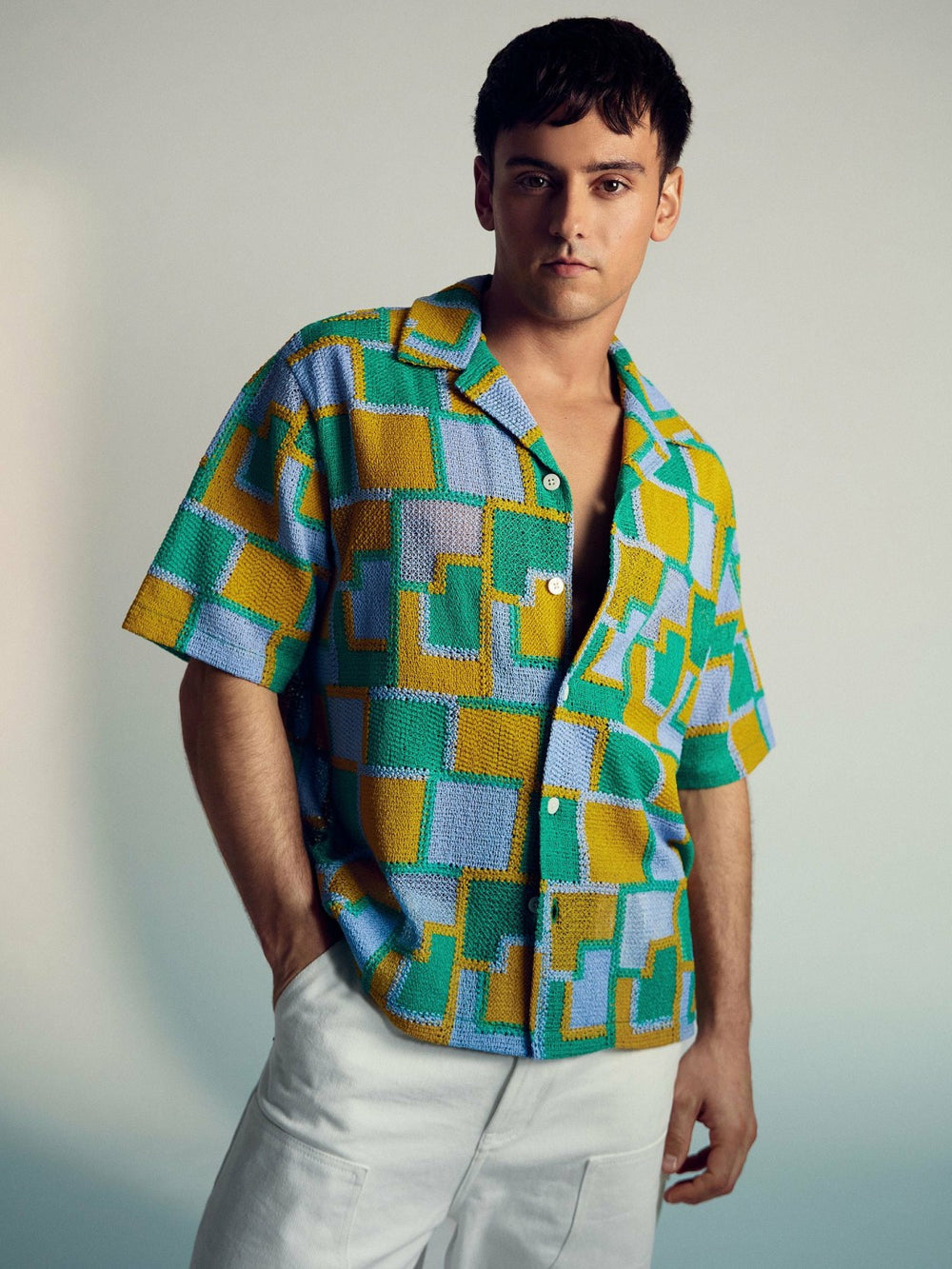 | Tom Daley Tile Crochet Shirt Yellow/Green/Blue Multi | Mens
