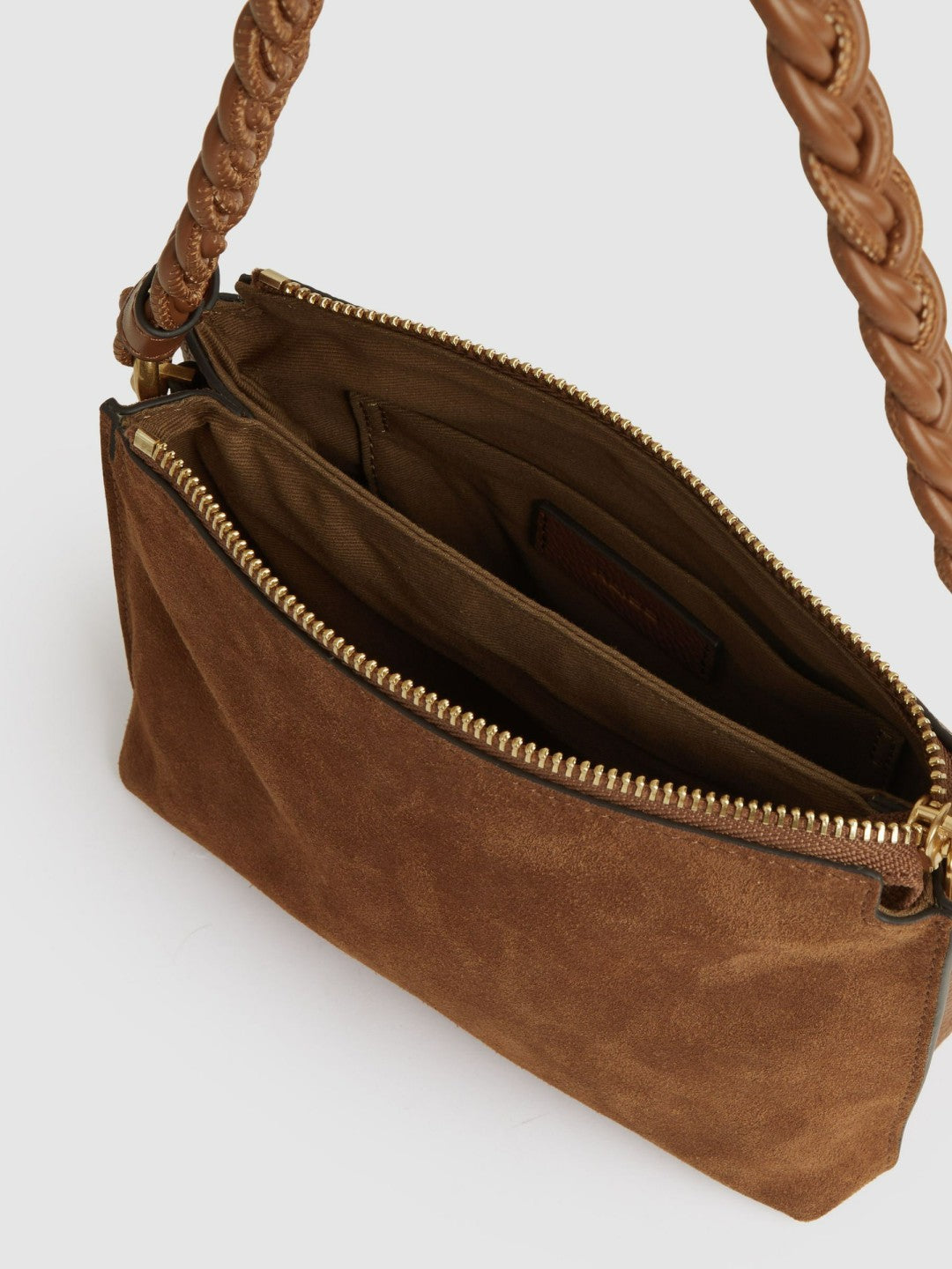 Suede Plaited-Strap Cross-Body Bag Tan | Womens