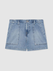 Good American Denim Shorts With Linen Indigo Blue | Womens