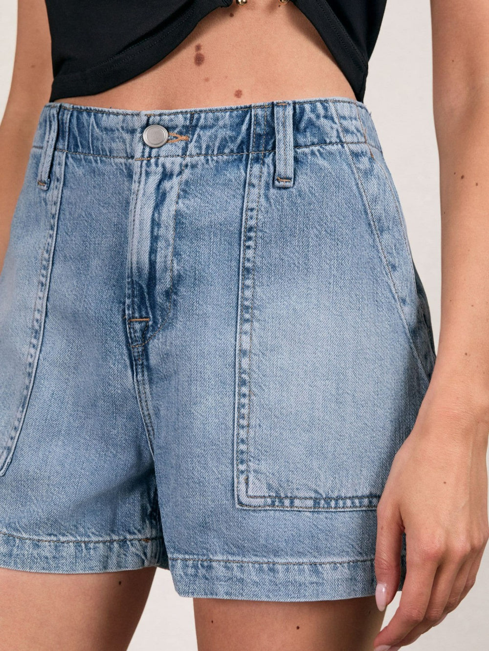 Good American Denim Shorts With Linen Indigo Blue | Womens