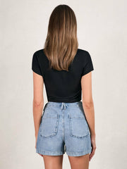 Good American Denim Shorts With Linen Indigo Blue | Womens